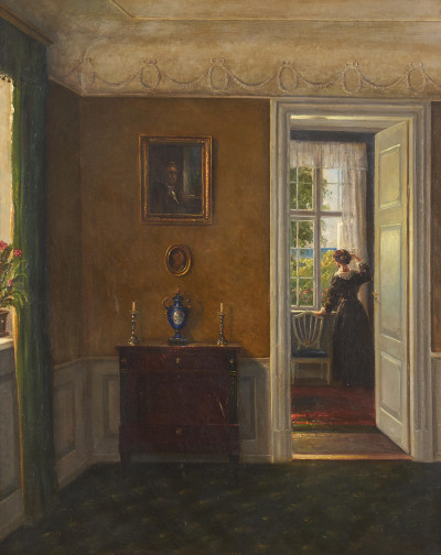 Image for Lot Hans Hilsøe - Interior with a Lady Staring out the Window