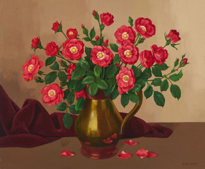 Image for Lot Joan van Gent - Floral in Copper Pitcher