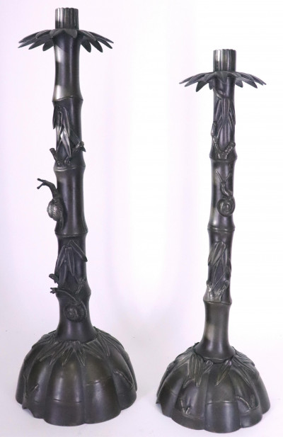 Image for Lot Pair Japanese Bronze Candlesticks
