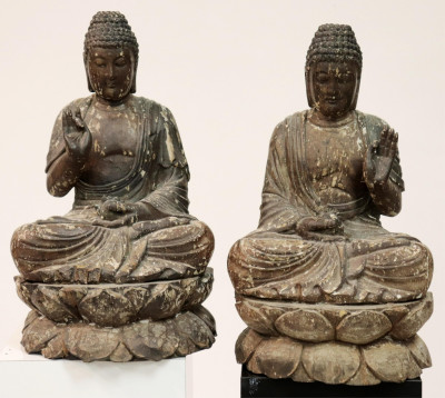 Image for Lot Two Carved Wooden Buddhas
