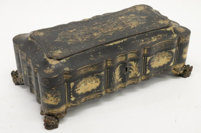 Image for Lot Chinese Export Lacquer &amp; Gilt Decorated Box