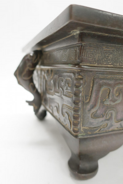 Large Chinese Rectangular Bronze Censer