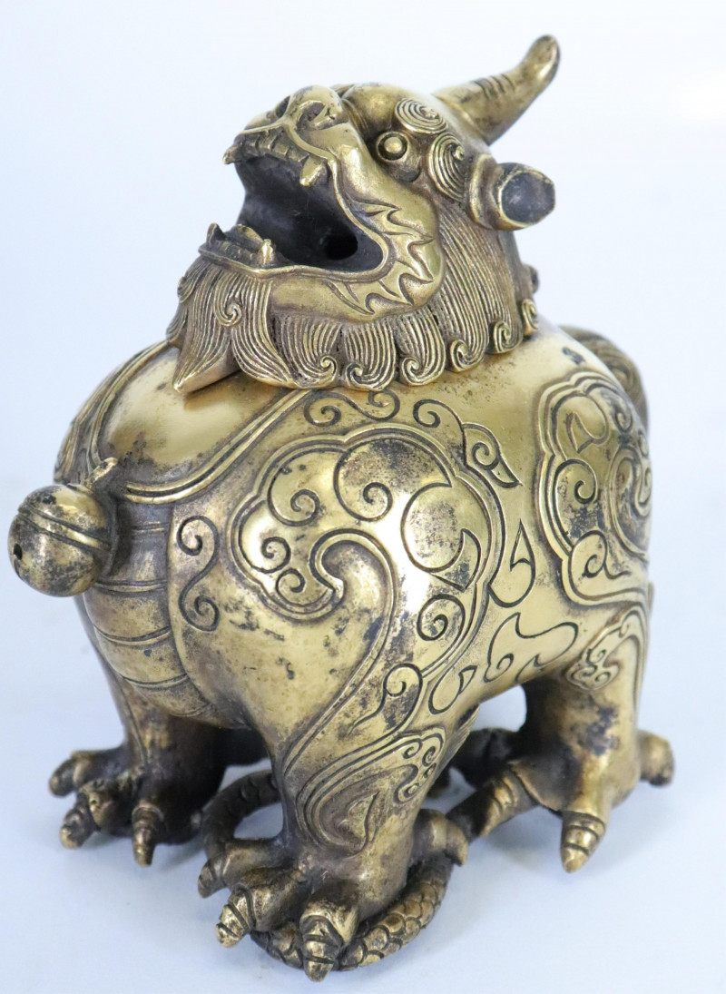 Gilt Bronze Mythical Beast and Rectangular Censor