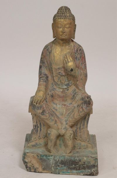 Image for Lot Seated Stone Buddha