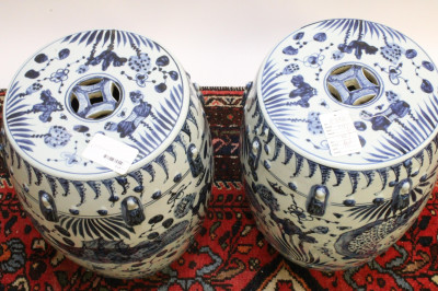Two Blue and White Yuan Style Garden Stools
