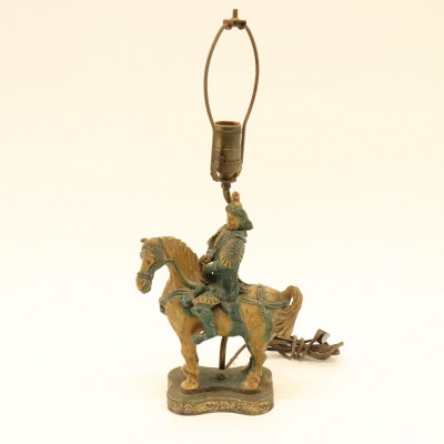 Chinese Pottery Equestrian Mud Group Lamp