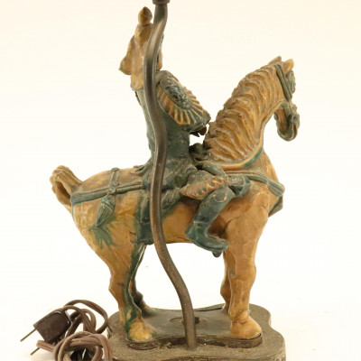 Chinese Pottery Equestrian Mud Group Lamp