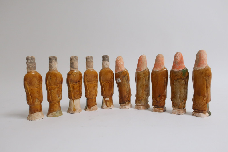 Group of Ten Tang Glazed Tomb Attendents