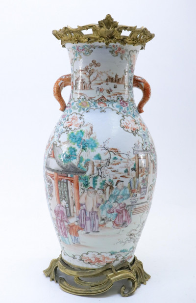 Image for Lot Tall Famille Vert Vase with Elephant Handles