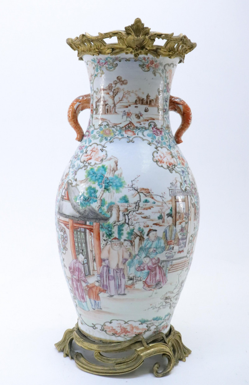 Tall Famille Vert Vase with Elephant Handles