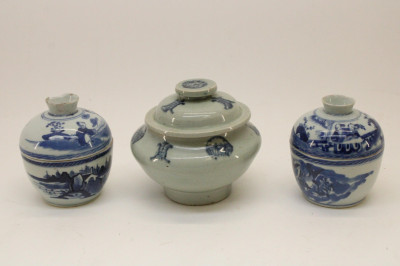 Image for Lot 19th C. Lidded Rice Bowls and Jar