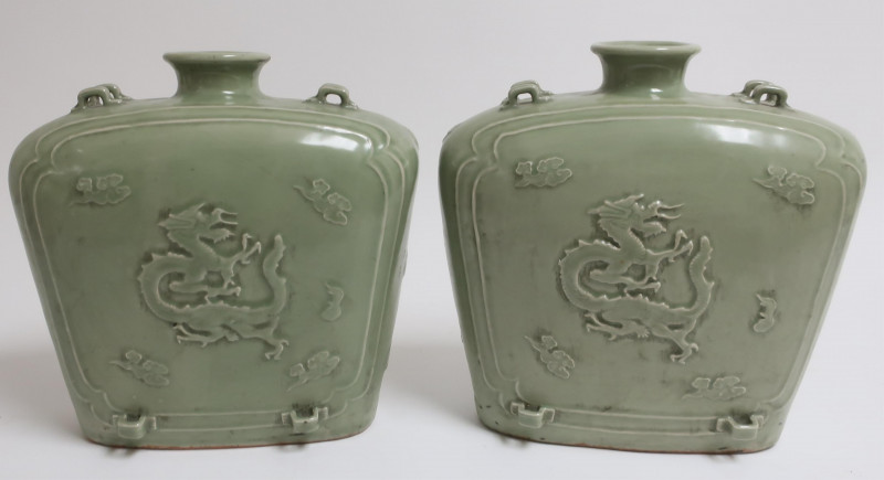 Pair of Large Celadon Bianhi Shapes Vases