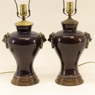 Image for Lot Pair Chinese Sang de Boeuf Vases as Lamps