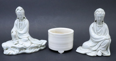 Image for Lot Two Blanc de Chine Guanyin, Dehua Porcelain Censor