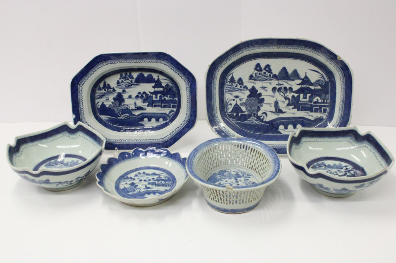 Collection of Six Canton Export Porcelain