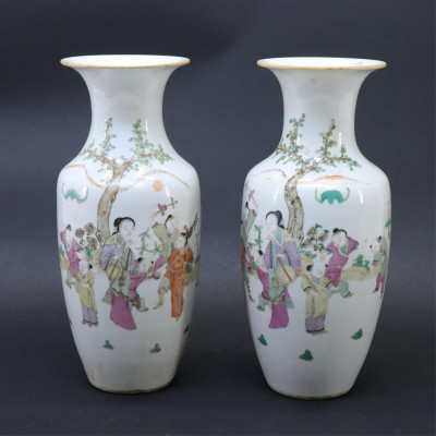 Image for Lot Pair Chinese Famille Rose Vases
