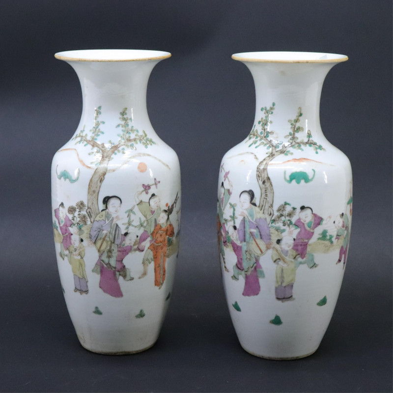 Pair Chinese Famille Rose Vases