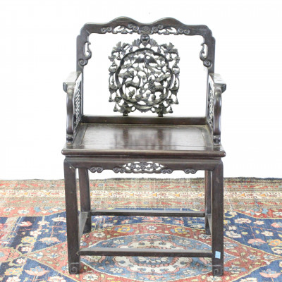 Image for Lot Chinese Carved Hardwood Arm Chair, 19th C.