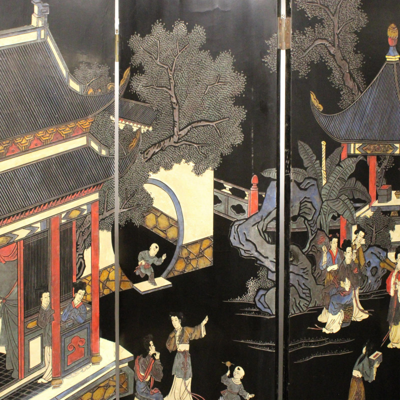 Qing Dynasty 6 Panel Lacquer Folding Screen