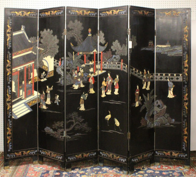 Image for Lot Qing Dynasty 6 Panel Lacquer Folding Screen