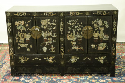 Image for Lot Chinese Black And Polychrome Four Door Cabinet