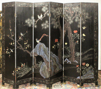 Qing Dynasty 6 Panel Lacquer Folding Screen