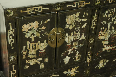 Chinese Black And Polychrome Four Door Cabinet