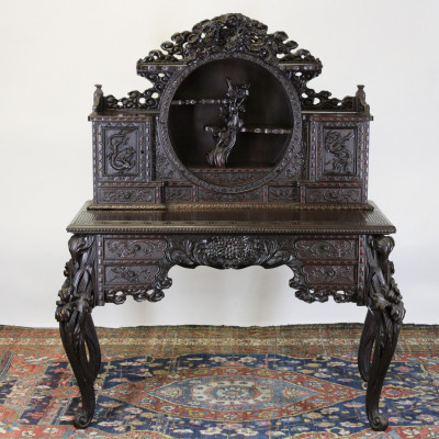 Image for Lot Asian Style Elaborately Carved,Shaped Display Desk