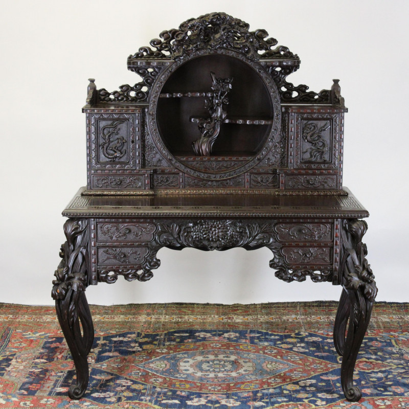 Asian Style Elaborately Carved,Shaped Display Desk