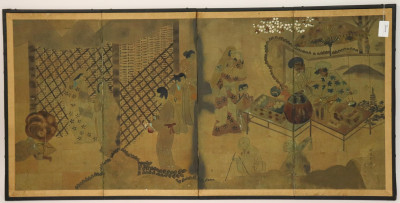 Image for Lot Japanese 4-Panel Screen, Watercolor on Paper