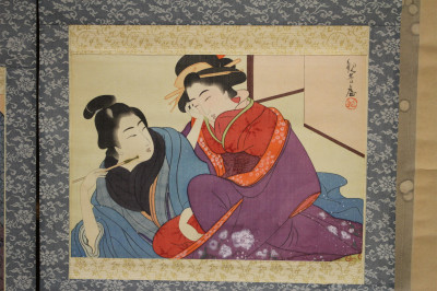 2 Japanese Watercolor Scrolls of Women