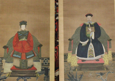 Image for Lot Pair Chinese Scrolls, Ancestor Portraits, W/C