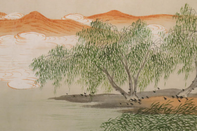 Chinese Watercolor on Man on Buffalo