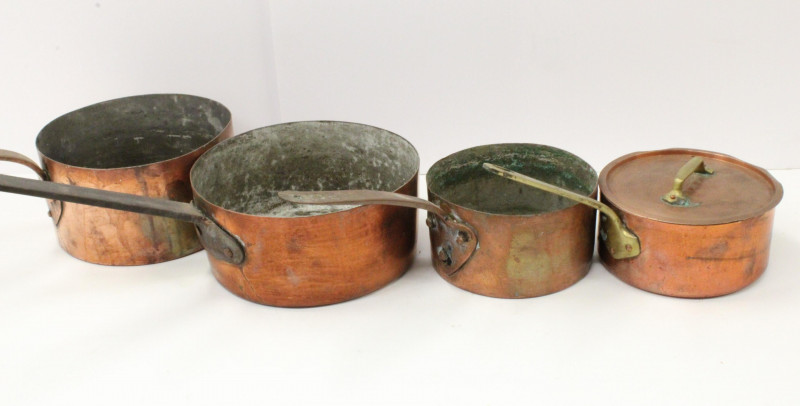 4 Antique Copper Sauce Pans