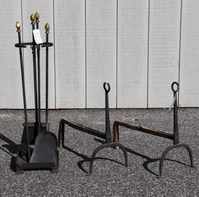 Image for Lot Pr Arts &amp; Crafts Andiron &amp; Colonial Style Tools