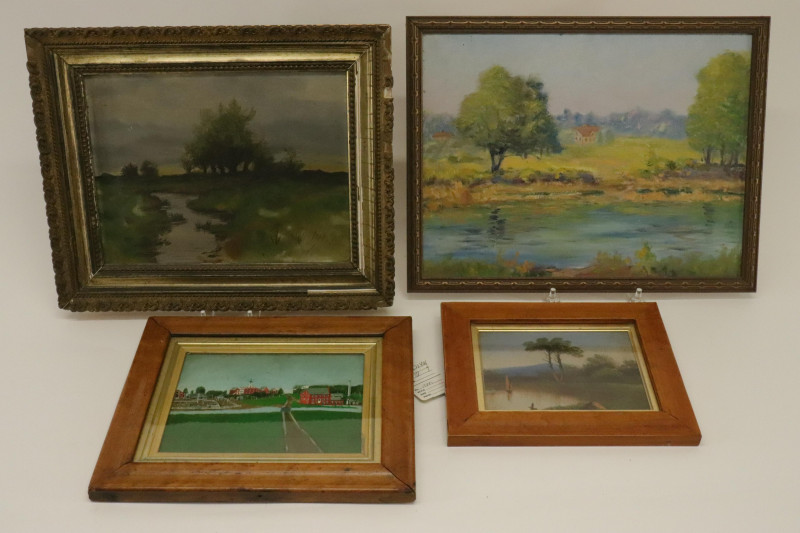 4 Painting of Rivers/Lake Landscapes, mixed media