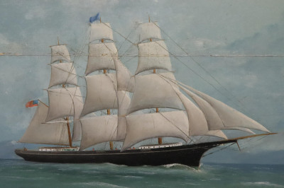 Maritime Oil Painting,19th C., Ship at Sea, O/B