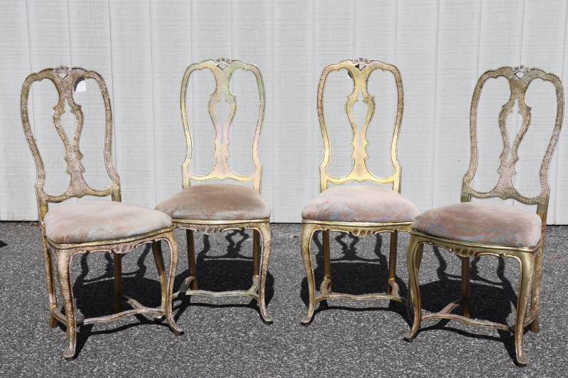 4 Queen Anne Style Gold Aluminum Chairs