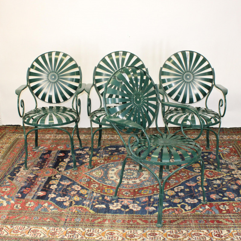 4 Francois Carre Style Green Painted Iron Chairs