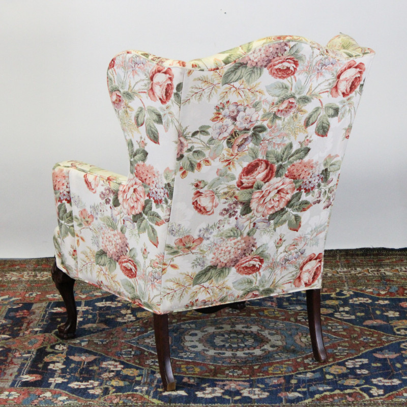 Queen Anne Style Floral Upholstered Wing Chair