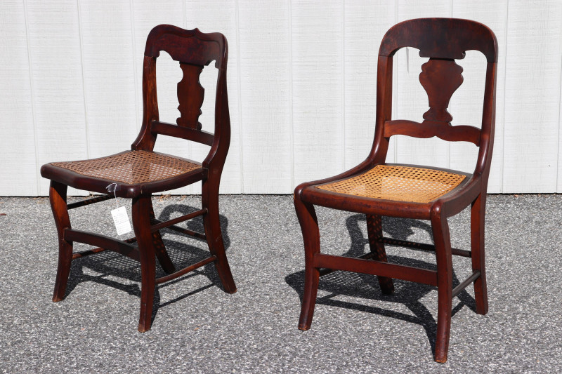 Pair Late Federal Mahogany Caned Side Chairs