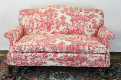 Image for Lot Queen Anne Style Upholstered Loveseat