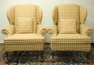 Image for Lot Pair George III Style Cherry Wing Armchairs