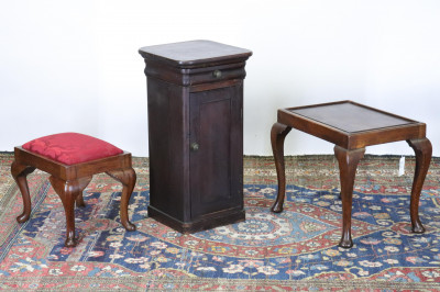 Image for Lot Classical Mahogany Pedestal Cabinet &amp; 2 Stools