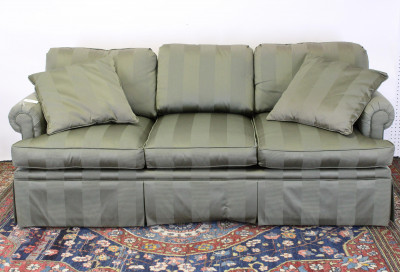 Image for Lot Contemporary Green Silk Brocade/Damask Sofa
