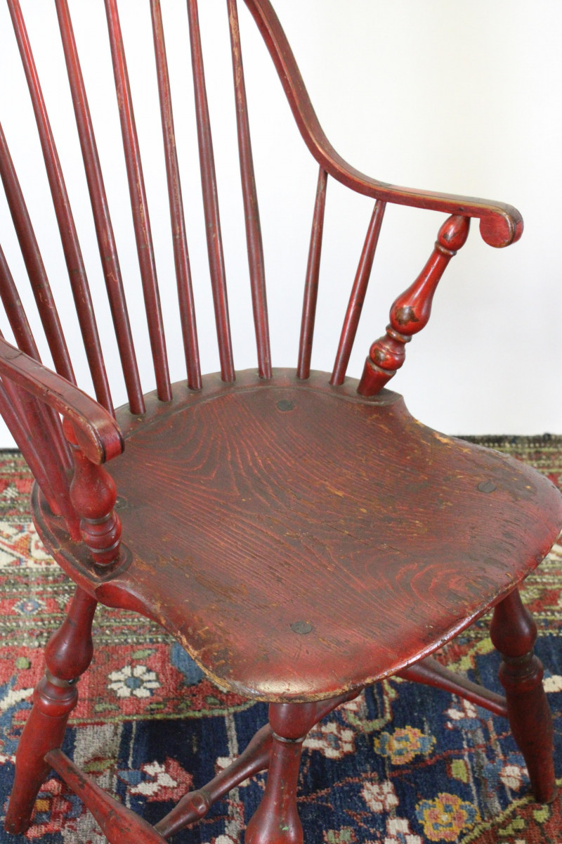 2 American Red Painted Windsor Chairs, 18th C.