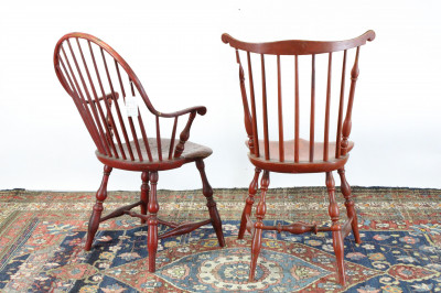 2 American Red Painted Windsor Chairs, 18th C.