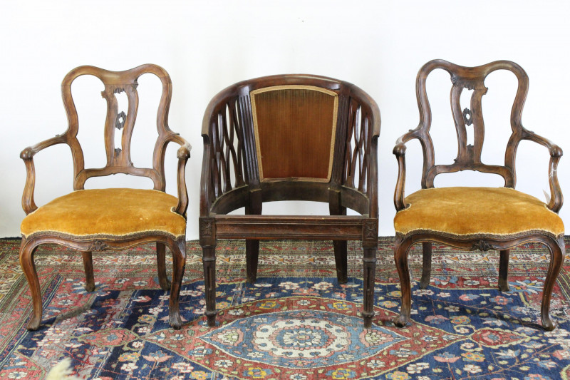 3 French Fruitwood Chairs, 19th C., Pr. Louis XV