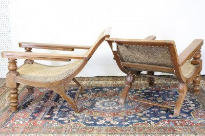 Pair British Colonial Caned Plantation Chairs