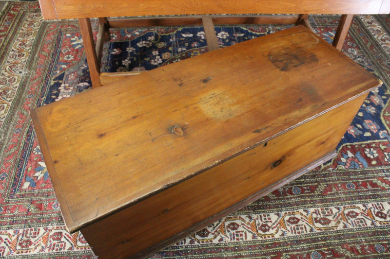 Pine Drop Leaf Table and 19C Chest, Maple Bench